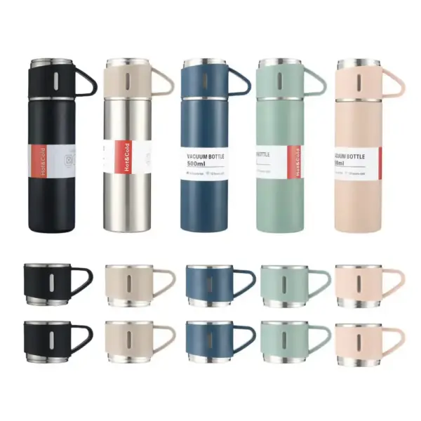 3-Piece Thermos Set – 500 ml Flask with 3 Cups TM 8139