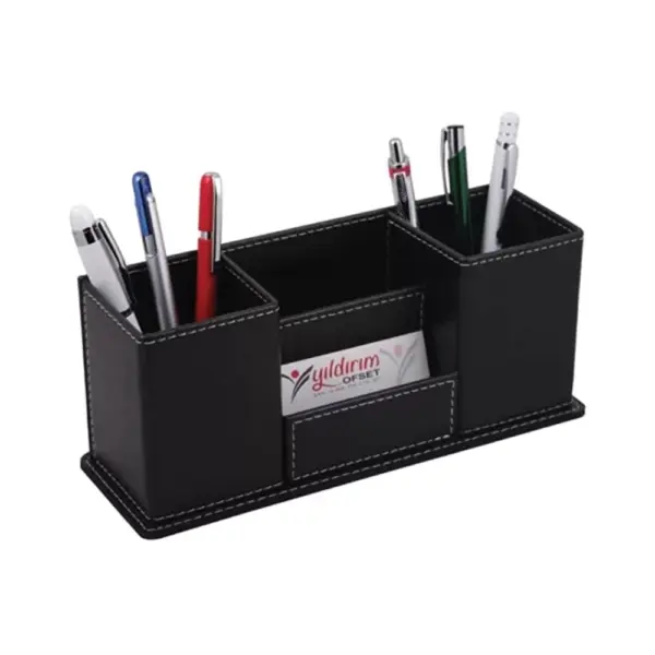 Faux Leather Pen Holder – With Business Card Compartment MS 4528
